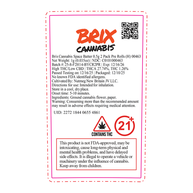 BRIX Cannabis - Space Batter (H) 0.5g Pre-Rolls 2pk (1g) C0101000463 - Image 2