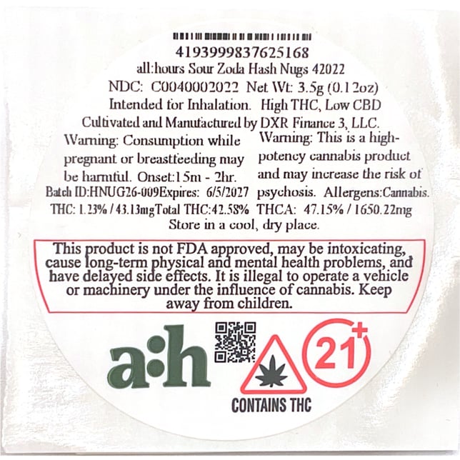 all:hours - Sour Zoda (S) Hash Nugs (3.5g) C0040002022 - Image 3 all:hours - Sour Zoda (S) Hash Nugs (3.5g) C0040002022 - Image 3