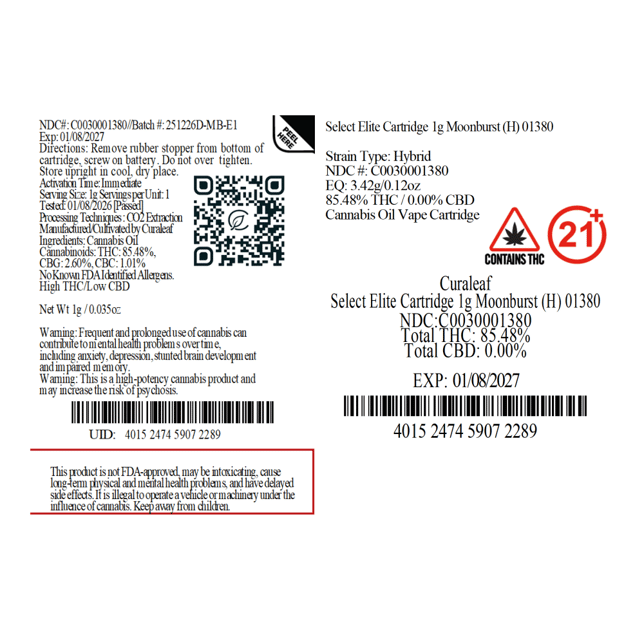 Select  Moonburst (H) Elite Vape Cartridge  C0030001380 - Image 3