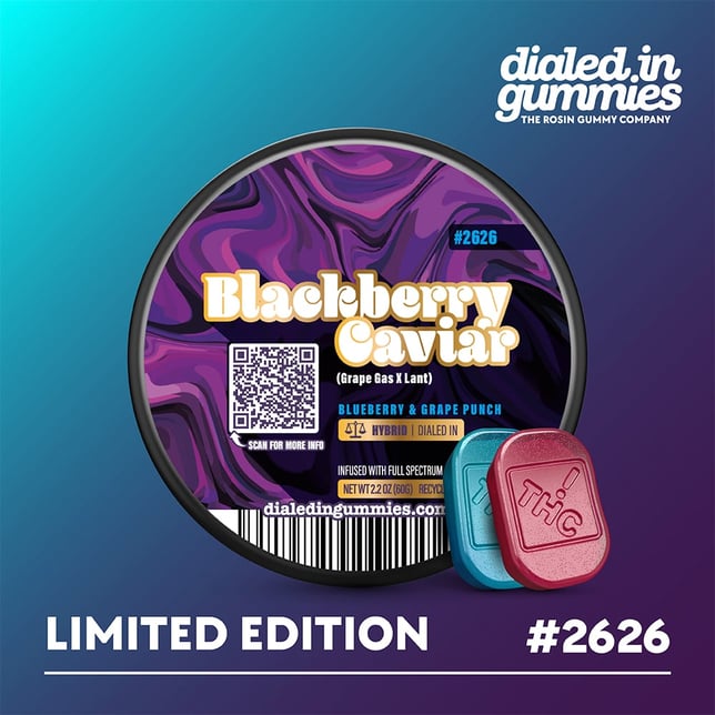 100mg - Blackberry Caviar #2626 - Rosin Gummies (10pk) - Image 1 100mg - Blackberry Caviar #2626 - Rosin Gummies (10pk) - Image 1