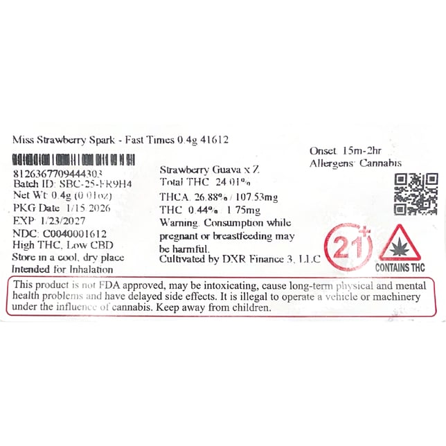 Miss Grass - Miss Strawberry (S) 0.4g Pre-Roll 1pk (0.4g) C0040001612 - Image 2