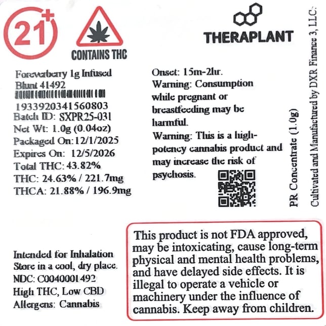 Theraplant - Foreverberry (S) Infused Blunt 1pk (1g) C0040001492 - Image 2