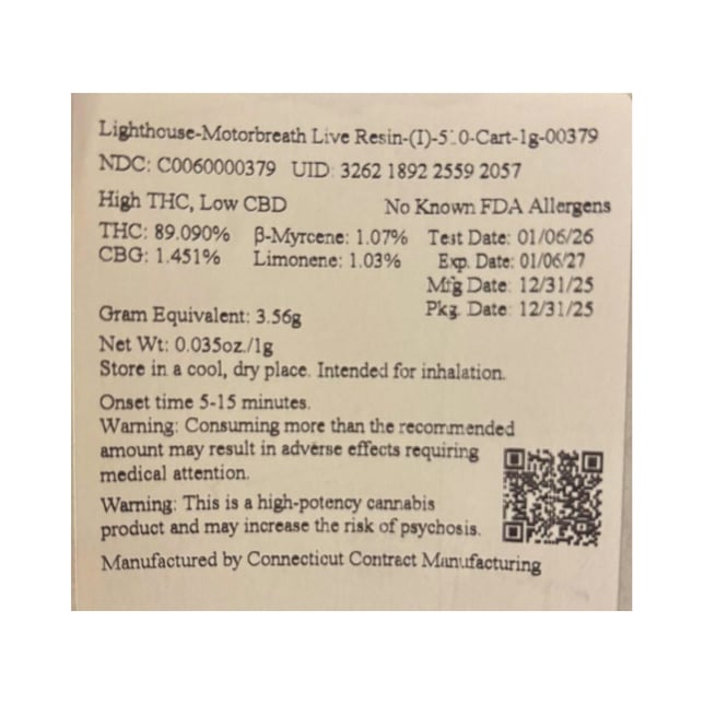 Lighthouse  Motorbreath (I) Live Resin Vape Cartridge  C0060000379 - Image 2