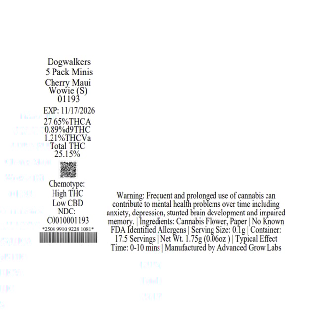 Dogwalkers - Cherry Maui Wowie (S) 0.35g Pre-Rolls 5pk (1.75g) C0010001193 - Image 2