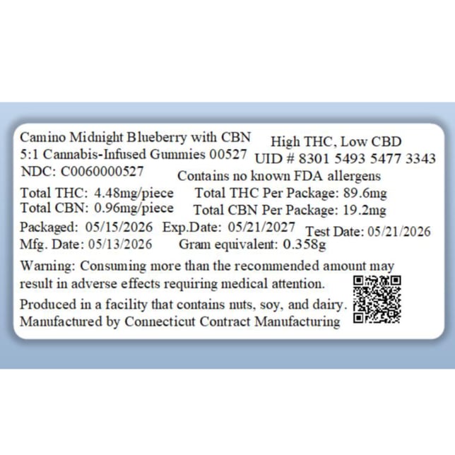 Camino - Midnight Blueberry (I) Gummies (4.48mg THC 0.96mg CBN 20pk) C0060000527 - Image 3