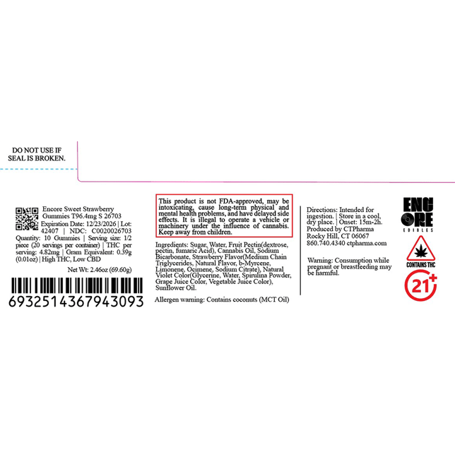 Encore - Sweet Strawberry (S) Gummies (9.64mg 10pk) C0020026703 - Image 2