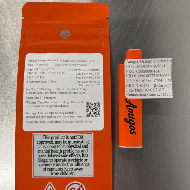 Amigos - Orange Sherbet (S) Live Resin Disposable Vape (1g) C0060000414 - Image 5