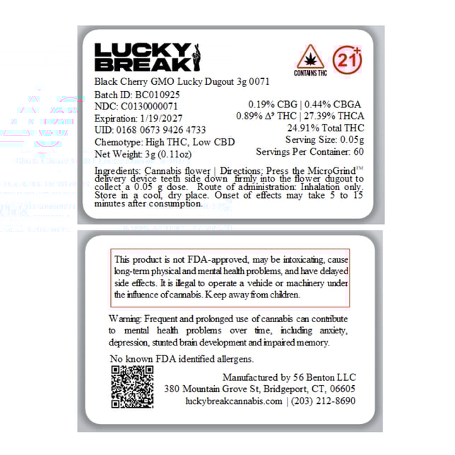 Lucky Break - Black Cherry GMO (I) Lucky Dugout (3g) C0130000071 - Image 2