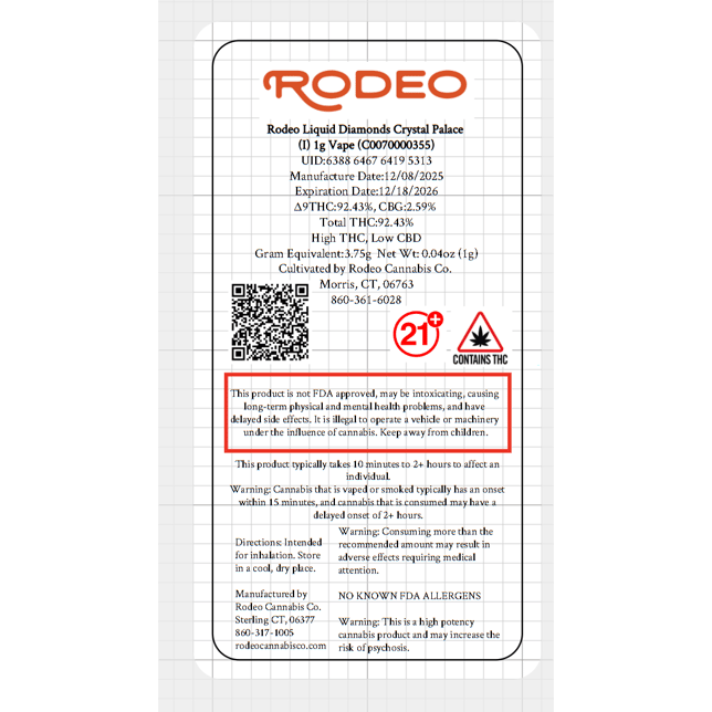 Rodeo Cannabis  Crystal Palace (I) Liquid Diamonds Vape Cartridge  C0070000355 - Image 2