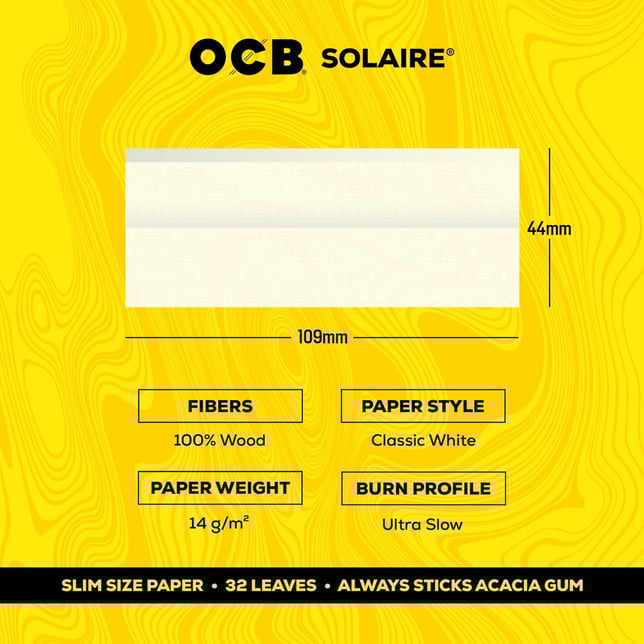 OCB® Solaire® Rolling Papers - Slim + Tips [32 leaves + 32 tips] - Image 3