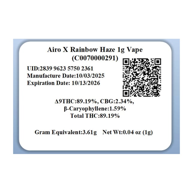 Airo - Rainbow Haze (S) Liquid Diamonds AiroX Disposable Vape (1g) C0070000291 - Image 2 Airo - Rainbow Haze (S) Liquid Diamonds AiroX Disposable Vape (1g) C0070000291 - Image 2