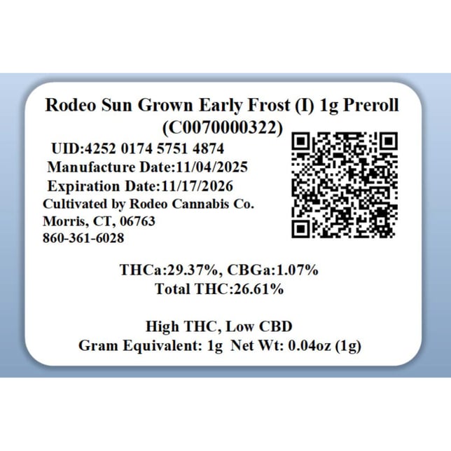 Rodeo Cannabis - Early Frost (I) 1g Pre-Roll 1pk (1g) C0070000322 - Image 2