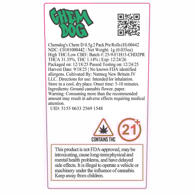 Chemdog - Chem D (H) 0.5g Pre-Rolls 2pk (1g) C0101000442 - Image 2
