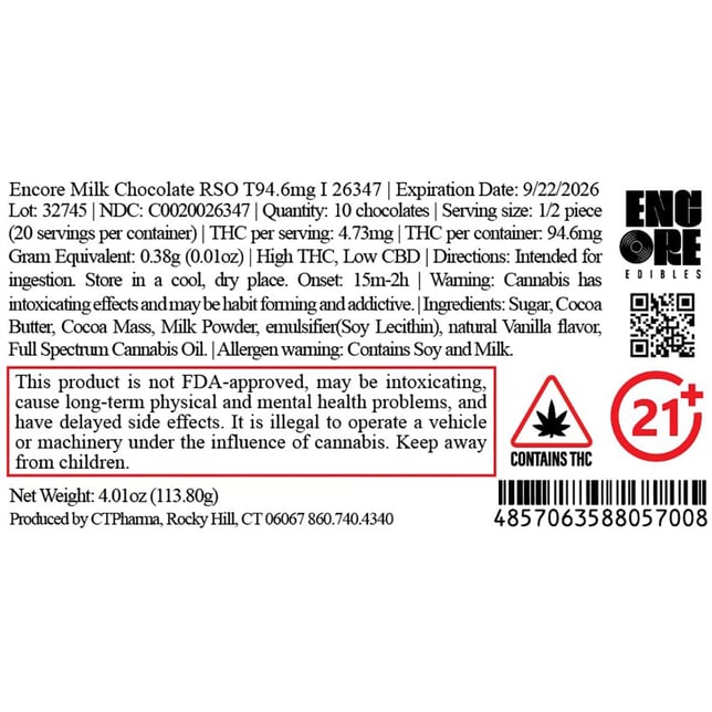 Encore - Milk (I) RSO Chocolate (9.46mg 10pk) C0020026347 - Image 2