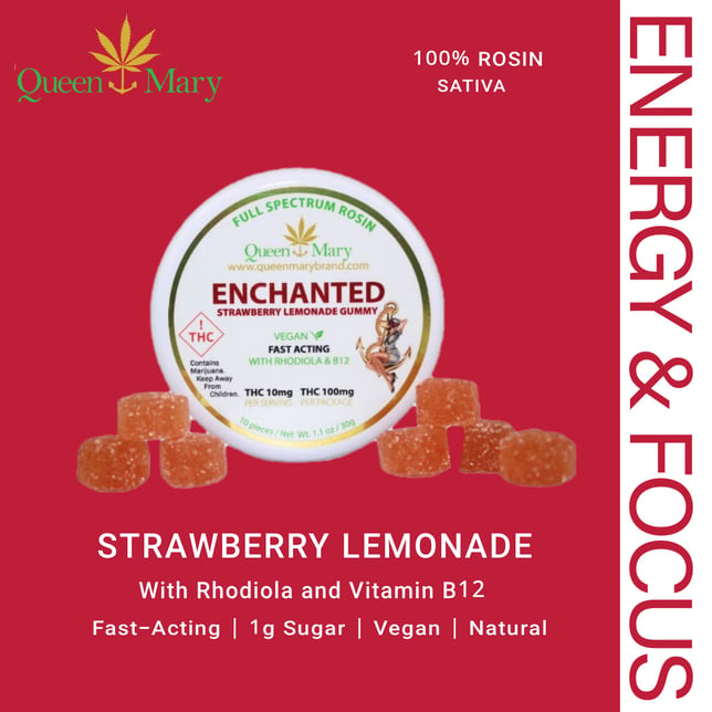 QUEEN MARY Enchanted (Sativa Dominant Hybrid) 10mg | Rosin | Fast Acting | Vegan | 1g Sugar | with Rhodiola & Vitamin B12 - Image 1