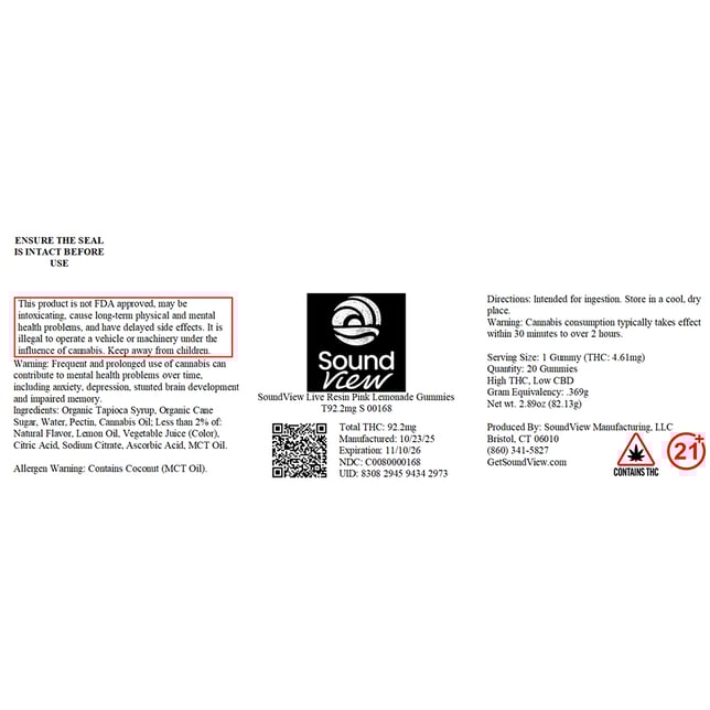 SoundView - Pink Lemonade (S) Live Resin Gummies (4.61mg 20pk) C0080000168 - Image 2