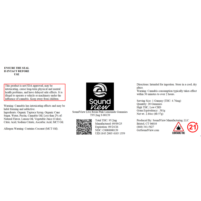 SoundView - Pink Lemonade (S) Live Resin Gummies (4.76mg 20pk) C0080000139 - Image 3