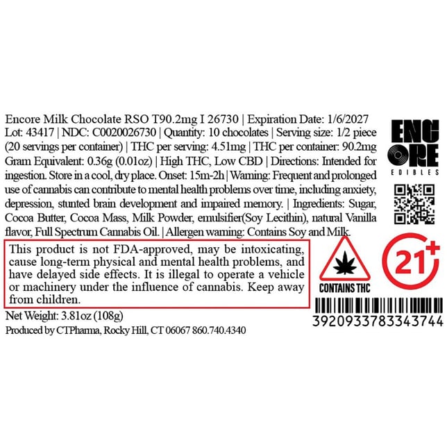 Encore - Milk (I) RSO Chocolate (9.02mg 10pk) C0020026730 - Image 2