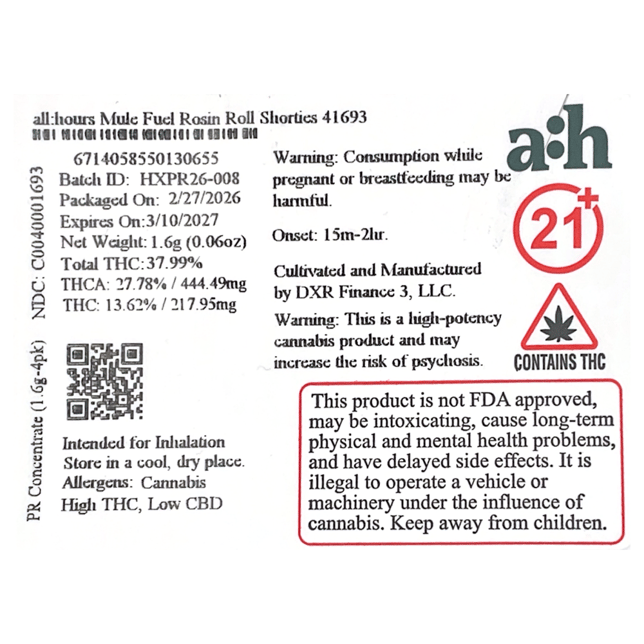 all:hours - Mule Fuel (H) Rosin Roll Shorties 4pk (1.6g) C0040001693 - Image 2