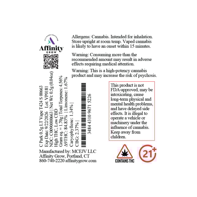 Affinity Grow C Park (S) LT Vape Cartridge C0090000663 - Image 2 Affinity Grow C Park (S) LT Vape Cartridge C0090000663 - Image 2