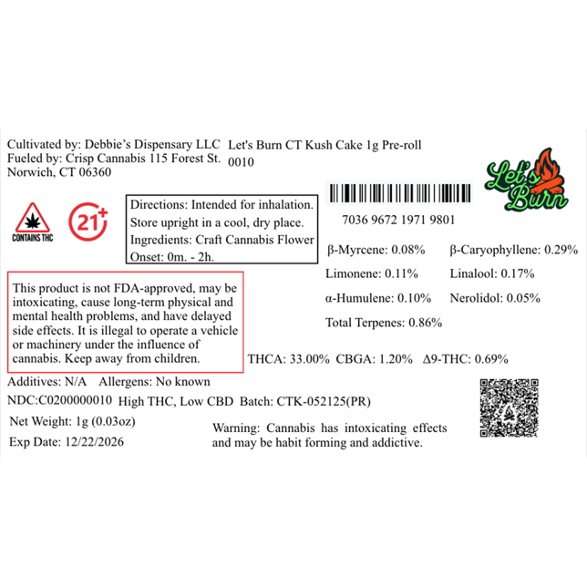 Let's Burn - CT Kush Cake (I) 1g Pre-Roll 1pk (1g) C0200000010 - Image 2