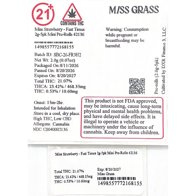 Miss Grass - Miss Strawberry (S) 0.4g Pre-Roll 5pk (2g) C0040002136 - Image 2