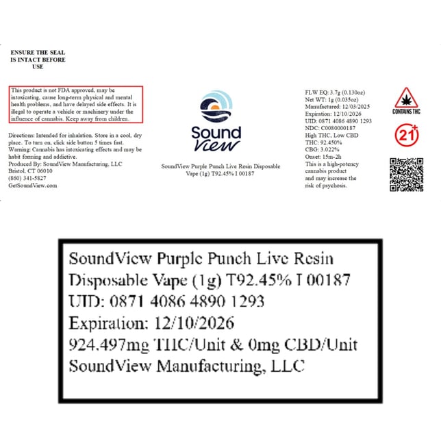 SoundView - Purple Punch (I) Live Resin Disposable Vape (1g) C0080000187 - Image 2