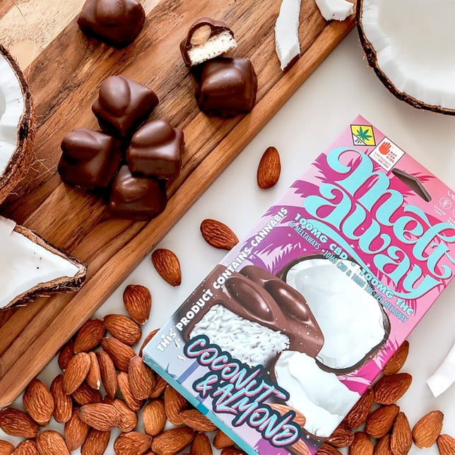 Meltaway Chocolate Covered Coconut & Almond 1:1 (DOHC) Edibles 10pk 100mg CBD | 100mg THC - Image 2