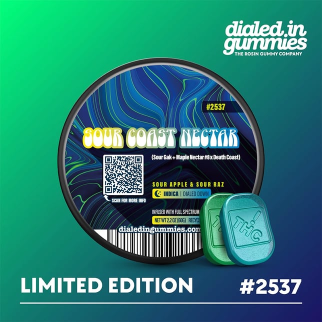 100mg - Sour Coast Nectar #2537 - Rosin Gummies (10pk) - Image 1 100mg - Sour Coast Nectar #2537 - Rosin Gummies (10pk) - Image 1