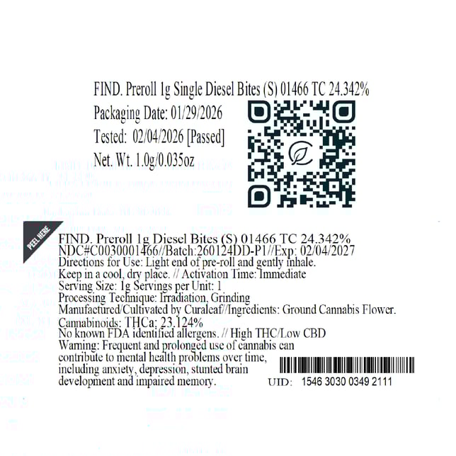 Find - Diesel Bites (S) 1g Pre-Roll 1pk (1g) C0030001466 - Image 2