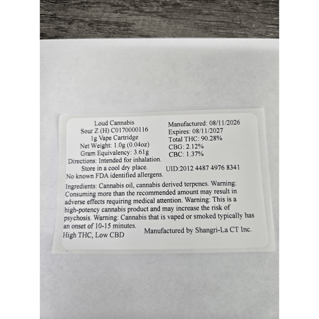Loud Sour Z (H) Vape Cartridge C0170000116 - Image 3