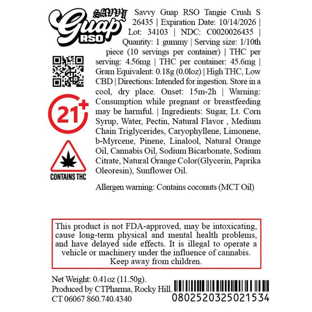 Savvy - Tangie Crush (S) Guap RSO Gummies (4.56mg 10pk) C0020026435 - Image 2
