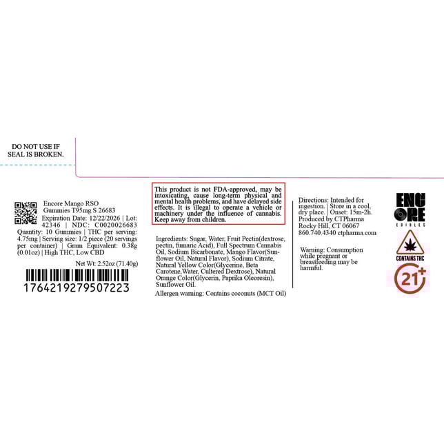 Encore - Mango (S) RSO Gummies (9.5mg 10pk) C0020026683 - Image 2