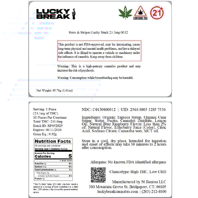 Lucky Break - Stars & Stripes (H) Lucky Stack Gummies (23.1mg 10pk) C0130000012 - Image 2 Lucky Break - Stars & Stripes (H) Lucky Stack Gummies (23.1mg 10pk) C0130000012 - Image 2