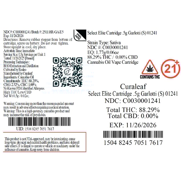 Select Garlotti (S) Elite Vape Cartridge C0030001241 - Image 3 Select Garlotti (S) Elite Vape Cartridge C0030001241 - Image 3