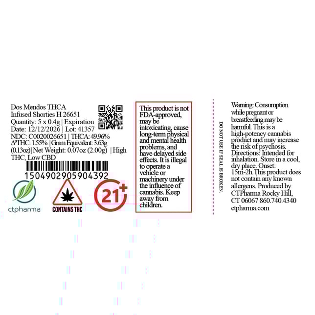 CTPharma - Dos Mendos (H) THCA Infused Shorties 5pk (2g) C0020026651 - Image 2
