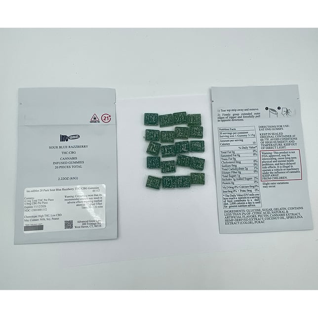 inc.edibles - Sour Blue Razzberry (H) Gummies (4.1mg THC 4.9mg CBG 20pk) C0010001112 - Image 2