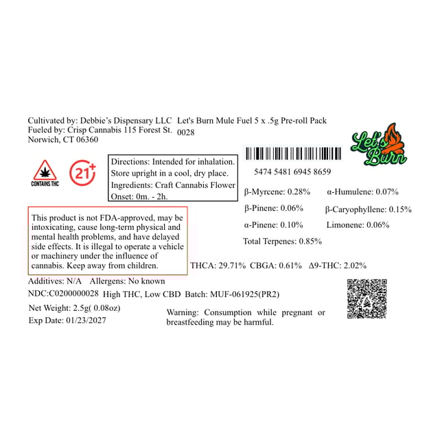 Let's Burn - Mule Fuel (H) 0.5g Pre-Rolls 5pk (2.5g) C0200000028 - Image 2