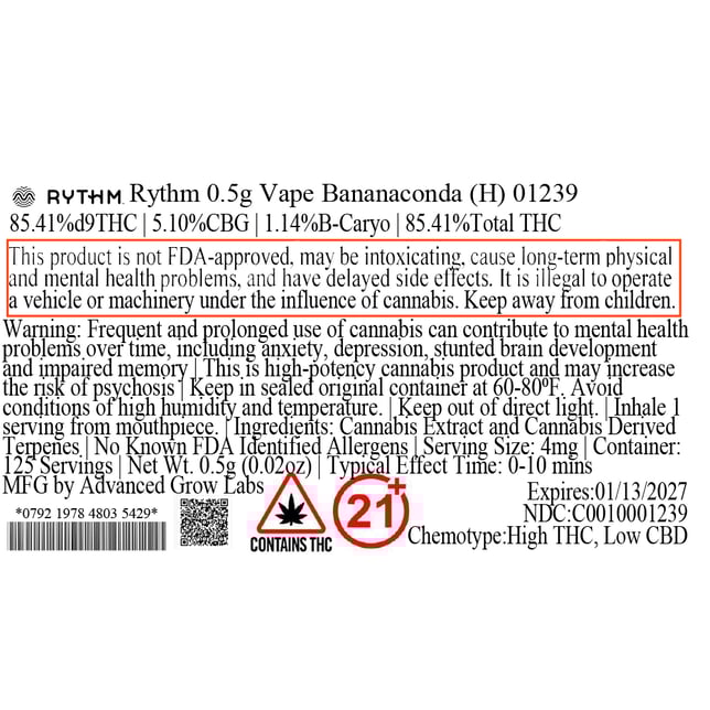 Rythm  Bananaconda (H) Vape Cartridge  C0010001239 - Image 3