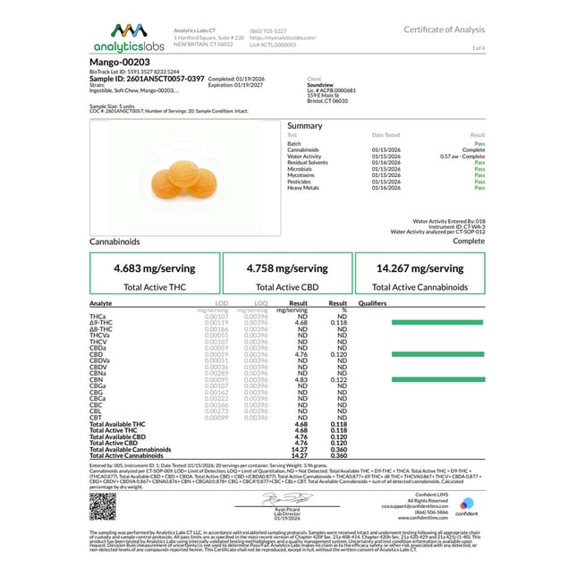 SoundView - Mellow Mango (I) Gummies (4.68mg THC 4.76mg CBD 4.83mg CBN 20pk) C0080000203 - Image 3