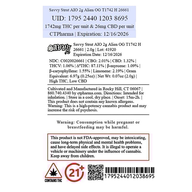 Savvy - Alien OG (H) Strut Disposable Vape (2g) C0020026661 - Image 2