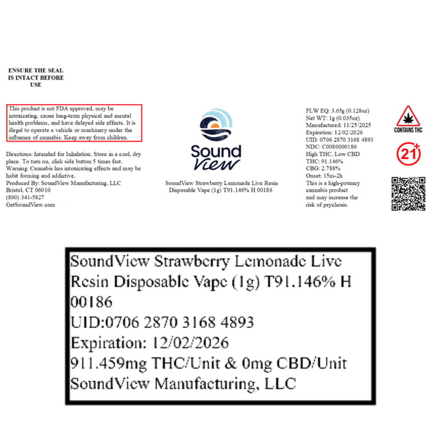 SoundView - Strawberry Lemonade (H) Live Resin Disposable Vape (1g) C0080000186 - Image 2