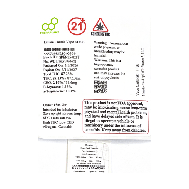 Theraplant Dream Clouds (S) Vape Cartridge C0040001496 - Image 2