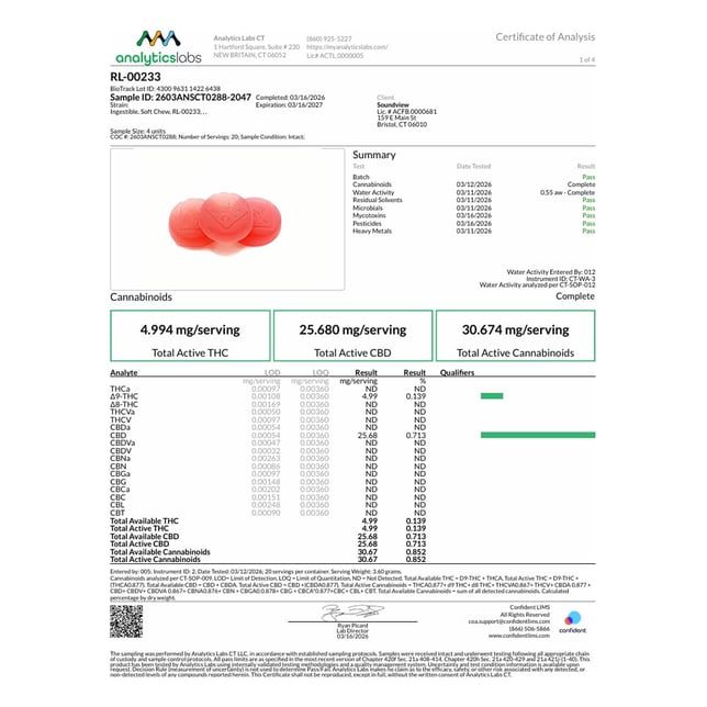SoundView - Raspberry Lime (H) Gummies (4.99mg THC 25.68mg CBD 20pk) C0080000233 - Image 3