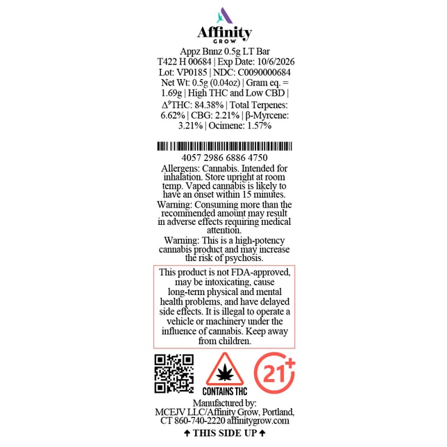 Affinity Grow - Appz Bnnz (H) LT Disposable Vape (0.5g) C0090000684 - Image 2