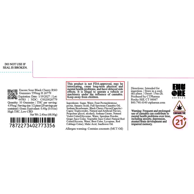 Encore - Sour Black Cherry (H) RSO Gummies (9.9mg 10pk) C0020026779 - Image 2