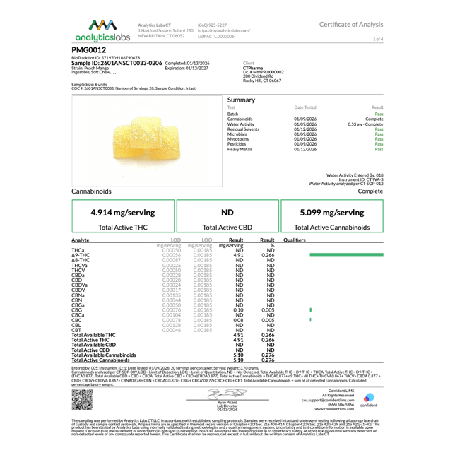 On The Rocks - Peach Mango (H) Live Rosin Gummies (9.82mg 10pk) C0020026758 - Image 3