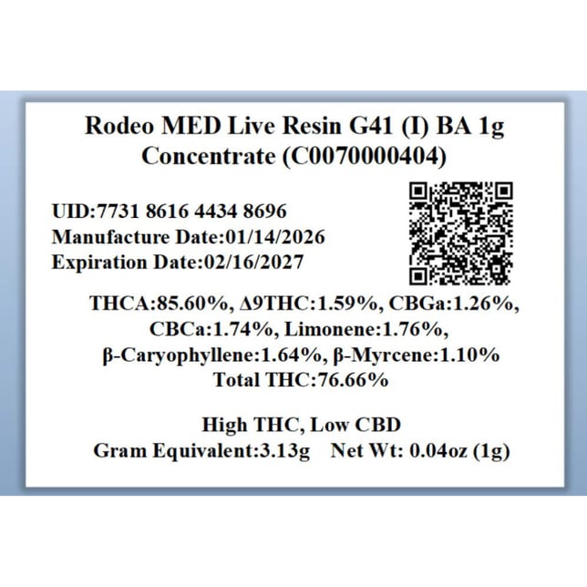 Rodeo Cannabis G41 (I) Live Resin Badder C0070000404 - Image 2