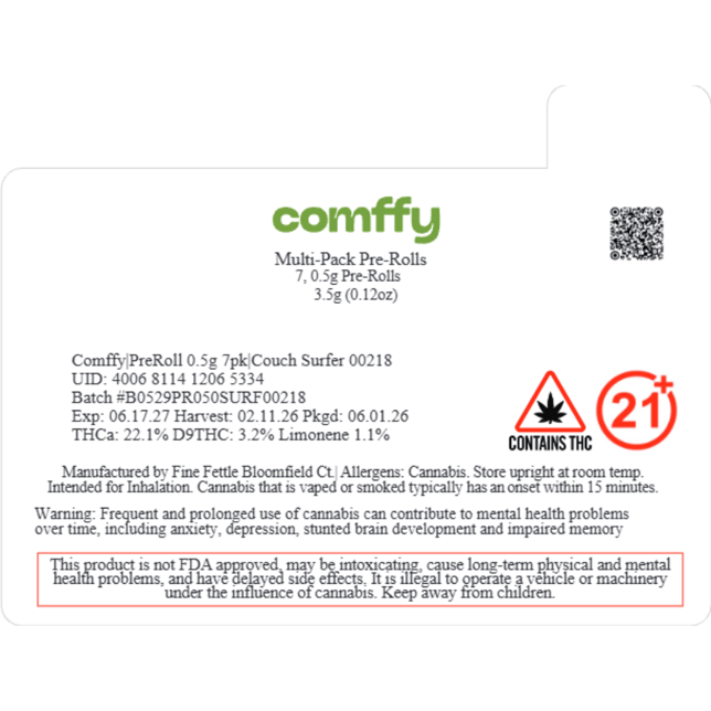 comffy - Couch Surfer (I) 0.5g Pre-Rolls 7pk (3.5g) C0140000218 - Image 2