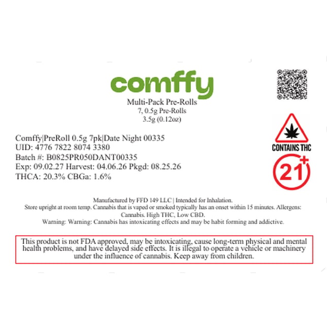 comffy - Date Night (H) 0.5g Pre-Roll 7pk (3.5g) C0140000335 - Image 2
